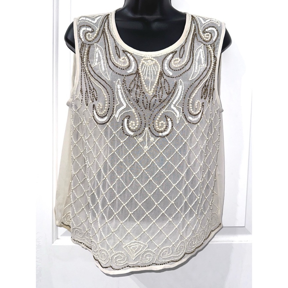 Forever 21 Ivory Beaded Sheer Sleeveless Camisole